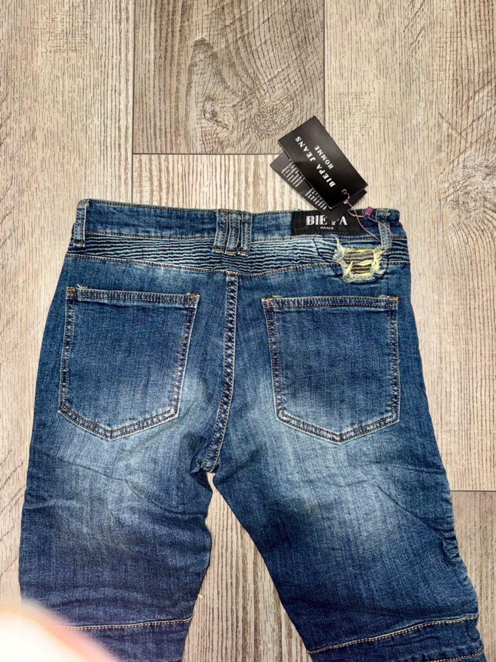 Bie Pa Paris handmade Denim jeans Biker  NWT camo fabric distressed 31 - Picture 3 of 6